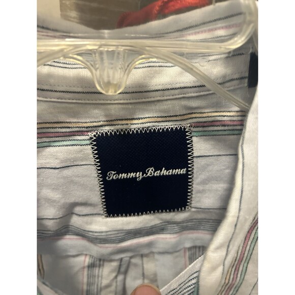 Tommy Bahama Men’s Size Large Blue Stripe Linen Blend Long Sleeve Buttoned Shirt - Picture 2 of 5